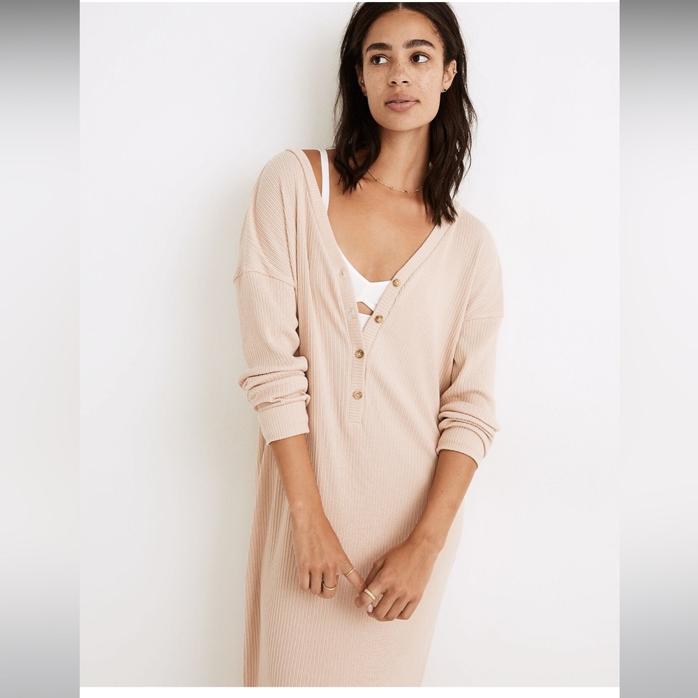 Madewell Ribbed Knit Henley Maxi Pajama Dress